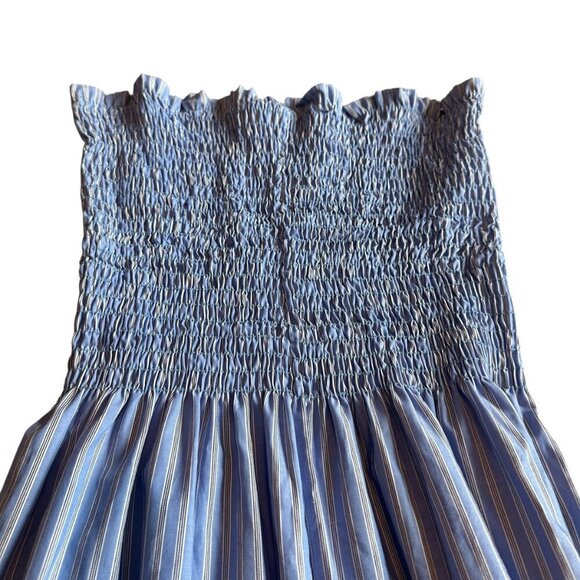 Loyd/Ford Blue White Stripe Midi Dress Strapless 100% Cotton Size Medium Women's - Picture 7 of 13